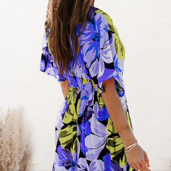 Tropical Temptation Plunge Dress - Blue - Picture 5 of 6